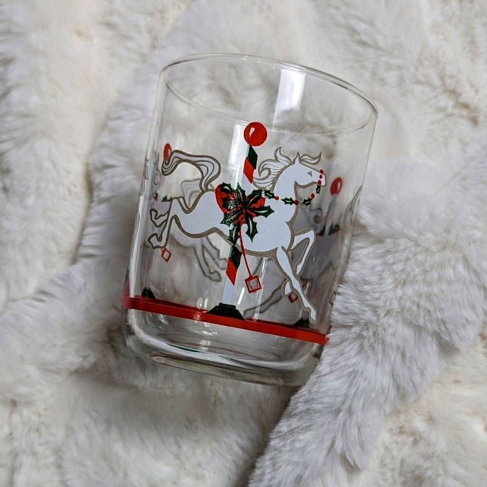 Set of Vintage Libbey Glass Carousel Horse Christmas/Holiday Glasses